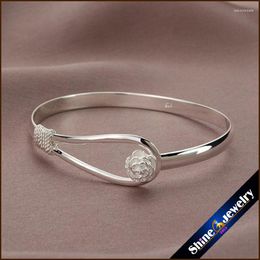 Bangle Wholesale Retro Flower Rose Cuff Adjustable Bracelet -Three Times Silver Plated