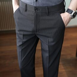 Men's Suits Pantalon De Vestir Para Hombres Spring Summer Ankle Length Striped Suit Pants For Men Clothing 2023 Business Formal Wear Sale