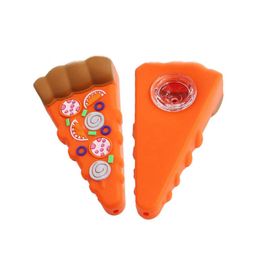 Colorful Silicone Pipes Pizza Style Pyrex Thick Glass Filter Bowl Portable Dry Herb Tobacco Cigarette Holder Hookah Waterpipe Bong Smoking Tube