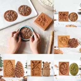 Baking Moulds Wooden Cookie Mould Cutter Mooncake Gingerbread 3D Cake Embossing Kitchen Accessories