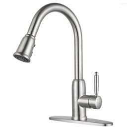 Kitchen Faucets Stainless Steel Faucet Single-hole Pull-out 360-degree Adjustable And Cold Water Sink Mixing