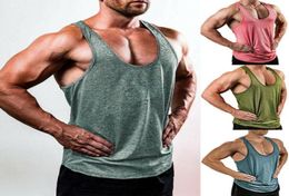 Yoga Outfits Casual Shirt Mens Gym Vest Racerback Bodybuilding Muscle Stringer Plain Tank Top Fitness Male7064728