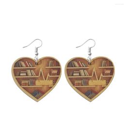 Hoop Earrings Love Bookshelf Double Sided Wooden Earpiece Fun Heart For Women Earring Stud Set