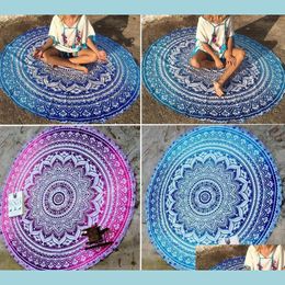 Towel Round Beach Sarong Bath Towels Party Christmas Decorations Cotton Printed Table Cloth Vintage Yoga Picnic Mat Wall Dec Dhjaz