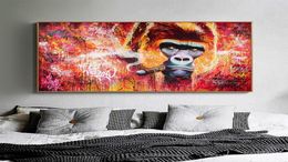 Abstract Wall Art Canvas Animal Oil Painting Gorilla Smoking Cigar Funny Poster Prints Picture for Living Room Modern Home Decor C5774692