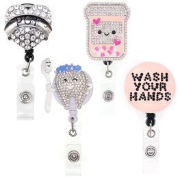20 Pcs/Lot Fashion Key Rings Mix Style PCT Medicine Bottle Tooth Rhinestone Badge Reel For Nurse Accessories