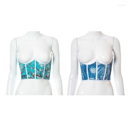 Men's Tank Tops Women's Print Sexy Corset Crop Top Summer Crown Patchwork Slim Bustier Fashion Design Party With Fishbone Belt