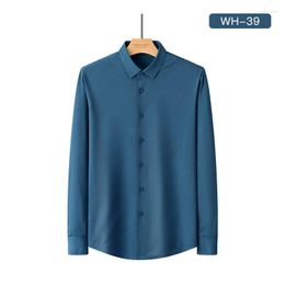 Men's Dress Shirts 2023 Anti-Wrinkle No-Ironing Elasticity Slim Fit Men Casual Long Sleeved Shirt Male Social Formal