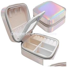 Jewelry Boxes Box Small Waterproof Organizer With Mirror Women Girl Makeup Holder Double Layer Travel Case For Earrings Rings Neckla Dhmgn