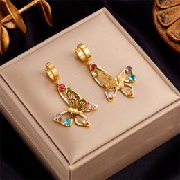 Hoop Earrings 316L Stainless Steel Cutout Butterfly For Women Luxury Design Girls Colourful Zircon Ear Jewellery Party Gifts