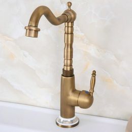 Kitchen Faucets Washbasin Faucet Antique Brass Single Handle Hole Deck Mounted Swivel Spout And Bathroom Sink Mixer Tap 2nf607