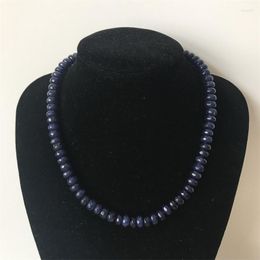 Chains 5 8MM Natural Stone Necklace Vintage Classic Jewelry Noble Deep Blue Sapphire Beaded Chain Choker Gift