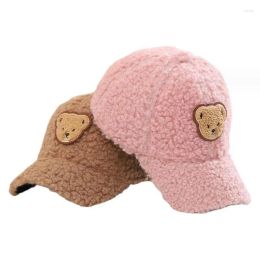 Ball Caps Doit 2023 Winter Boy Girl Cap Baseball Bear Cartoon Child Lamb Fluff Thicken Kids Peaked Snapback Gorras