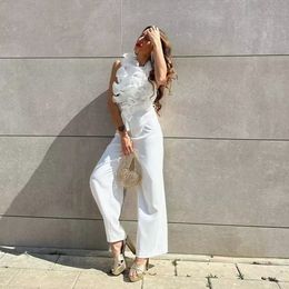 Women's Jumpsuits Rompers ZAA 2023 Spring Summer Fashion And Unique White Jumpsuit Retro Casual Layered Decoration With High Quality Belt 230419