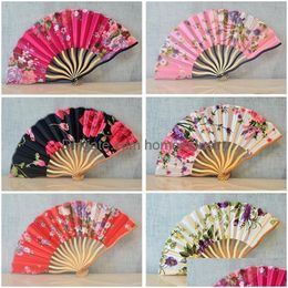 Party Favor Retro Chinese Bamboo Folding Cherry Blossom Flower Design Art Ornament Classic Hand Fans Women Dance Gift 3 7Mq Dhzj2