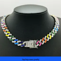hip hop necklace for mens gold chain iced out cuban chains Diamond Bracelet 12mm Diamond Rainbow Male and Female Hiphop