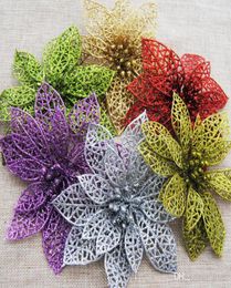 59quot Shiny Christmas Flowers Poinsettia Tree Decoration Ornaments Artificial Flowers Festive Party Supplies4956994