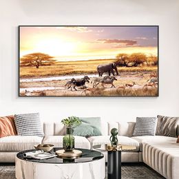 African Elephant And Zebra Wild Animal Canvas Art Painting Posters and Prints Cuadros Wall Art Picture for Living Room Decor