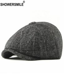 sboy Hats Sboy SHOWER Tweed Cap Men Wool Herringbone Flat Winter Grey Striped Male British Style Gatsby Hat Adjustable5235801
