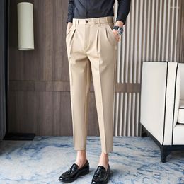 Men's Suits Men Pockets Pants Ankle Length Business Suit Simple Classic British Style Slim Casual Trousers Brand Clothing