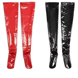 Sexy Socks Wetlook Stockings Night Club Knee High Female Oil Shiny Lingerie Latex Hosiery PVC Leather Red Bla 230419