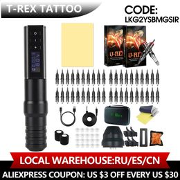 Tattoo Machine T-Rex Ambition Professional Wireless Tattoo Machine Kit Pen With Portable Power Coreless Motor Digital LED Display For Body Art 231118