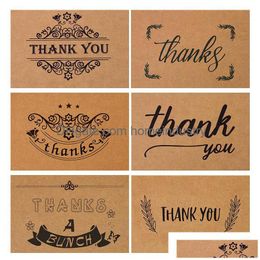 Greeting Cards Retro Kraft Paper Thank You Card Folding Wreath Design Print Gratitude Handwriting Birthday Party Flower Shop Dh13W