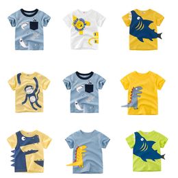 T-shirts 2023 Boys Summer Tee Tops T-Shirt Children Cartoon Animals Shark Dinosaur Print Cotton Clothes P230419