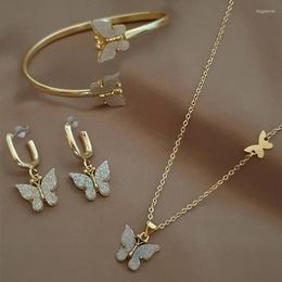 Pendant Necklaces Golden Butterfly Necklace Jewellery Earrings Bracelet Ring Set For Women Wedding Party Gift