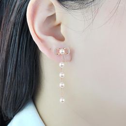 Backs Earrings Women's 925 Sterling Silver Rose Gold-Plated Shell Pearls Tassel Light Luxury Ins Cold Wind Net Red Simple