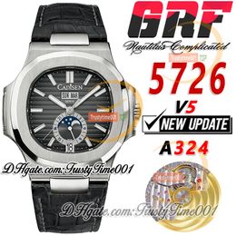 GRF V5 Complicated Annual Calendar 5726 A324 Automatic Mens Watch Moon Phase Gray Dial Stick Markers Steel Case Leather Strap SS Super Edition trustytime001Watches