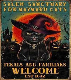 m Sanctuary for Wayward Cats Cat Halloween Tin Sign Cafe bar Home Wall Art Decoration Retro Metal Tin Sign 8x12 inch7672881