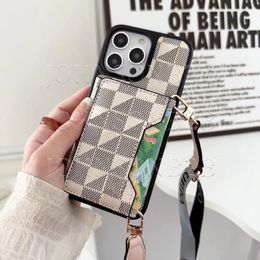 Beautiful iPhone Phone Case 15 14 13 Pro Max L Crossbody Leather Card Slot Purse High Quality 18 17 16 15pro 14pro 13pro 12pro 11pro 12 11 Cases with Logo Box Packing