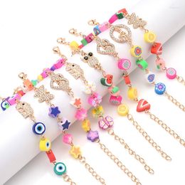 Link Bracelets Women Girl Charm Bracelet Fruit Animal Clay Polymer Beads Alloy Pendant Boho Gift For Friend Jewellery Gifts