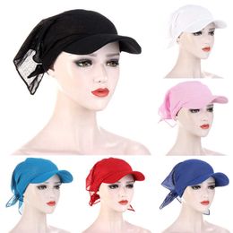 2PC Headbands Women Brim Cap Sun Visor with Pre-Tied Turban Caps Head Scarf Hijab Soild Colour Muslim Beach Female Fashion Outdoor Hat Y23