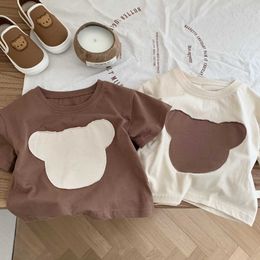 T-shirts Kid Short Sleeves Casual T-shirt Summer Boy Children Patchwork Bear Bottoming Shirt Girl Baby Cotton Fashion Loose Simpler Tees P230419