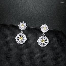 Backs Earrings Bettyue Exquisite Flower-shape Three Colours With Zirconia Stones Luxury Earring Shiny Dress-up For Female Bridal Wedding Gift