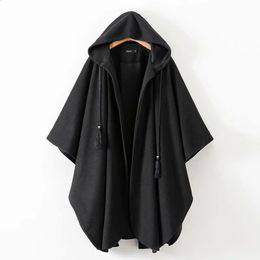 Women's Fur Faux Women Winter Black Long Coat Ladies Cotton Fashion Cardigan Jackets Harjuku Hooded Cloak Capes ponchos y capas mujer 231118