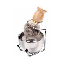 Other Home Garden Mens Shaving Brush Set Badger Hair Wood Handle Stainless Steel Foam Bowl Barber Men Facial Beard Cleaning Shave Dhhkp BJ