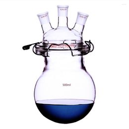 500ml 24/29 Glass Reaction Kettle 3-Neck Lab Reactor With Lid & Steel Clip