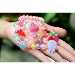 Party Favor Girls Bracelet Jewelry Kids Accessories Flower Princess Fruits Cartoon DIY Crystal Bangles For Childern Gifts