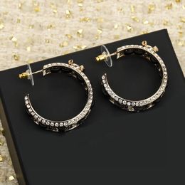 2023 Luxury quality Charm drop earring with diamond and black genuine leather half round shape have box stamp PS7854A