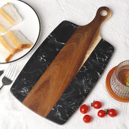 1pc, Home Cutting Board, Reusable Steak Plate, Kitchen Cutting Board For Bread Vegetable, Marble And Wood Chopping Board, Kitchen Stuffs, Kitchen Gadgets