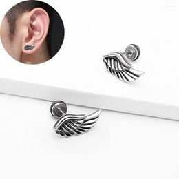 Stud Earrings 1Pair Vintage Feather For Women Men Fashion Silver Colour Piercing Ear Stainless Steel Punk Gothic Jewellery Y2k