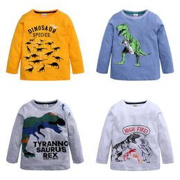 T-shirts Kids T Shirts Boys Long Sleeve Tops Cartoon Dinosaur Print Girls Cotton T-shirts For Spring Autumn Children Clothing Baby Tops P230419