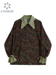 Women's Jackets Autumn Vintage Style Floral Printing Loose Blouse Shirt Korean Casual Long Sleeve Ladies Button Blouses Female Tops 230419