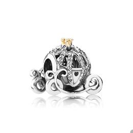 925 Sterling Silver Pumpkin Coach Charm for Pandora Snake Chain Bracelet Making Bead Charms Womens Bangle Jewellery Findings with Original Box Set