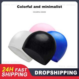 Swimming caps Solid Colour Elastic Swimming Caps Men Women Adult Waterproof Nylon Ear Protection Long Hair Swim Pool Hat Ultrathin Bathing Caps P230418