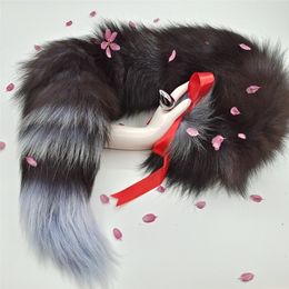 70cm/27.5"- Real Silver Fox Fur Tail Plug Funny Adult Sex Sweet Games Costume Party Cosplay Toys