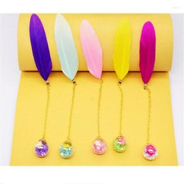 Colorful Feather Glass Ball Bookmark Boxed Pendant Book Holder Office Stationery Paper Mark Novelty Items Teacher Gift
